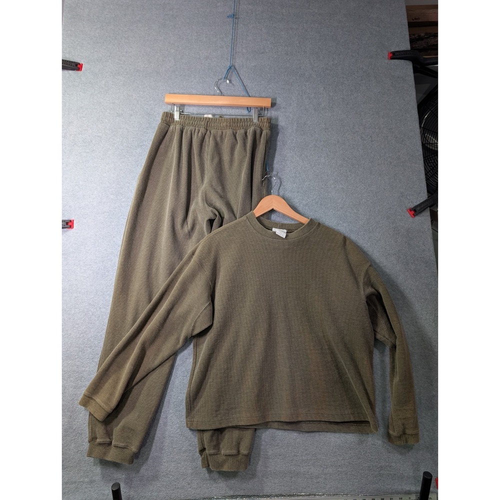 VTG 90s Moda Int'l Olive Waffle Knit Lounge Set Womens M By‎ Victoria's Secret